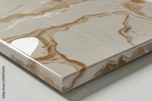  Large ceramic stone slabs with a sleek and glossy finish, marble-inspired veins, neutral gray and white tones, ultra-detailed design, set against a minimalist background with soft natural lighting photo