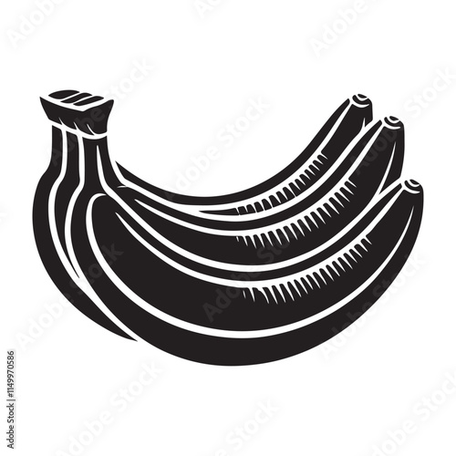Banana Silhouette Vector Illustration, Solid White Background.