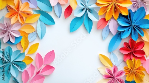 Colorful Paper Flowers & Leaves Frame - Paper crafts