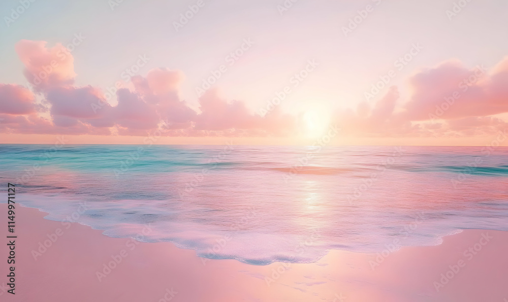 A serene beach scene at sunrise with soft colors and gentle waves. A serene beach scene at sunrise with soft colors and gentle waves.