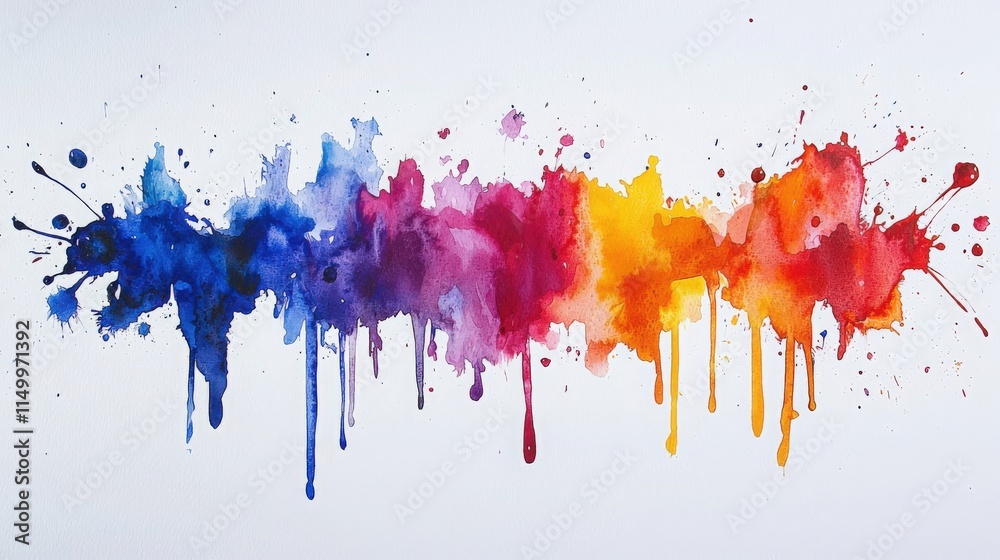 Fototapeta premium Colorful watercolor paint splashes create an artistic display on a white background