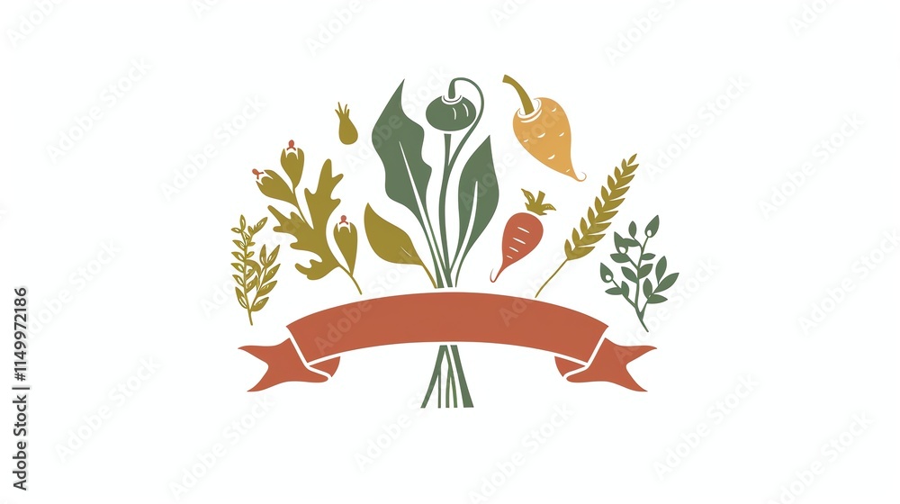 Fototapeta premium A whimsical illustration of a floral bouquet with a blank banner.