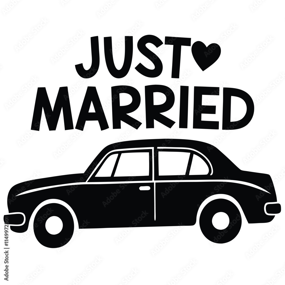 Just married silhouette car vector on white background Just married silhouette car vector on white background