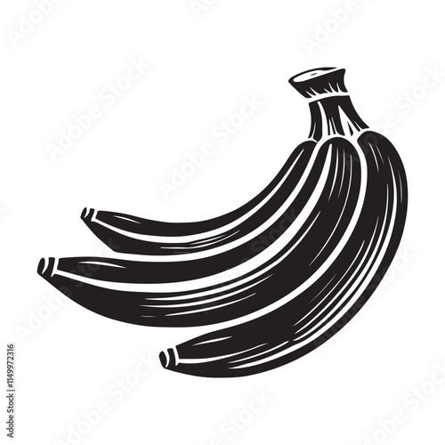 Banana Silhouette Vector Illustration, Solid White Background.