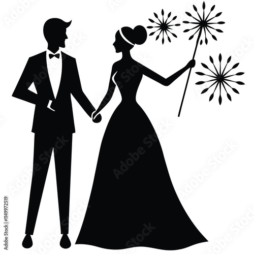 silhouette of bride and groom