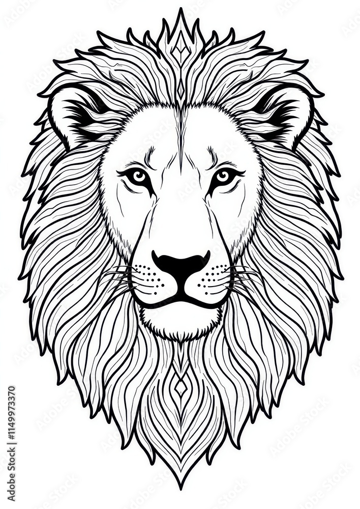 Obraz premium Artistic lion coloring pages featuring detailed line art of a lion’s face, perfect for intricate and creative coloring