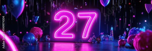 Neon Twenty Seven Birthday Celebration Scene photo