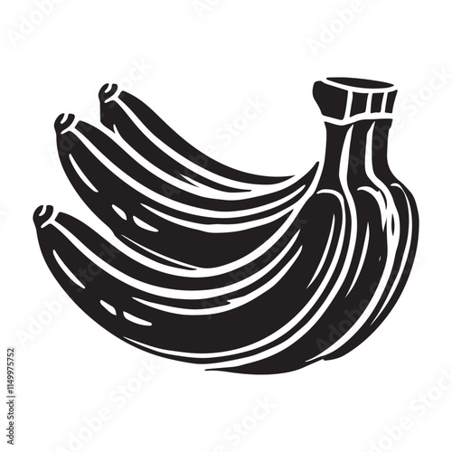 Banana Silhouette Vector Illustration, Solid White Background.