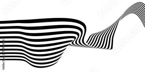 Abstract black and white curly ribbon geometrical shape isolated on white background photo