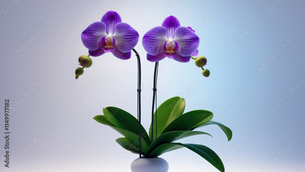 Orchid Stem with Two Vibrant Purple Blooms Orchid Stem with Two Vibrant Purple Blooms