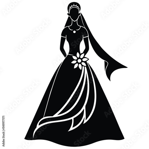 Bride silhouette wedding on white background