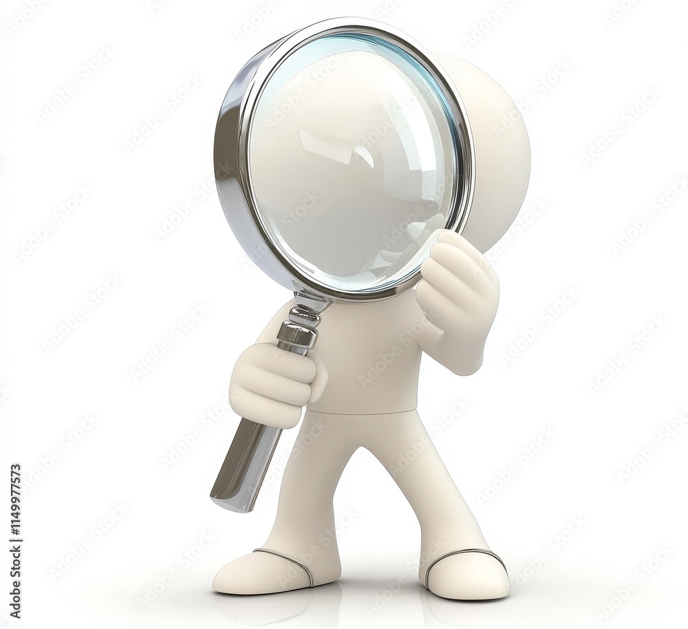 White figure examining through magnifying glass. White figure examining through magnifying glass.