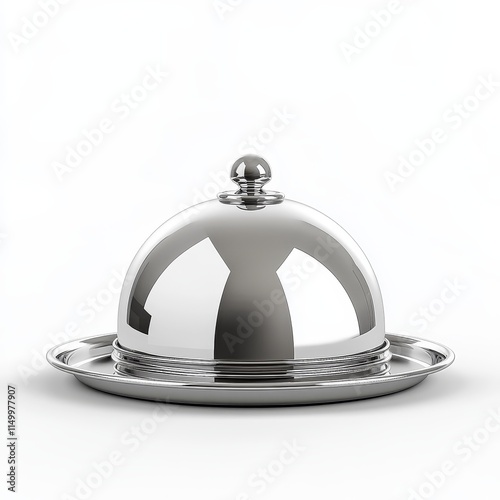 Shiny silver dome cloche on a tray. photo