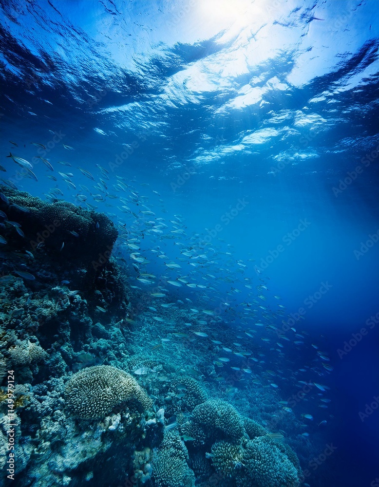 Obraz premium Generated image A blue ocean with fish swimming in it