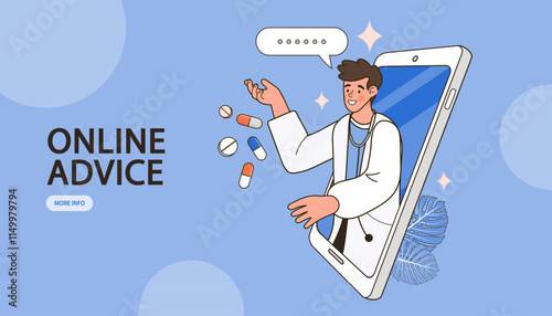 Online doctor concept. Doctor giving advice to patient through smartphone. Telemedicine and online healthcare. Personal doctor giving advice for patient landing page website. illustration vector flat.