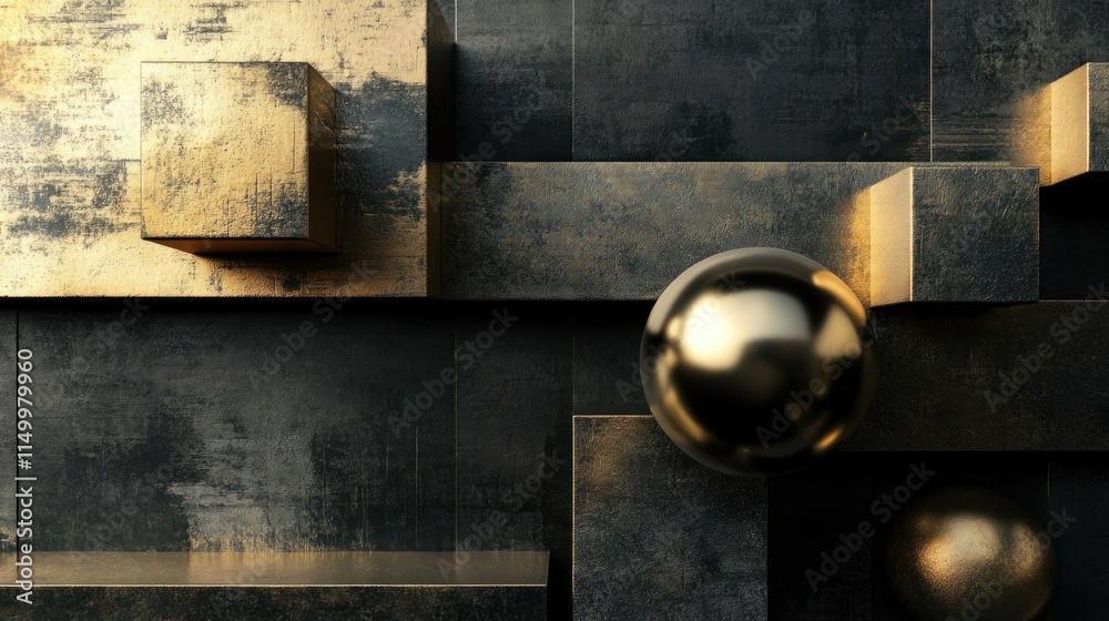 Abstract Gold and Black Geometric Shapes Composition Abstract Gold and Black Geometric Shapes Composition