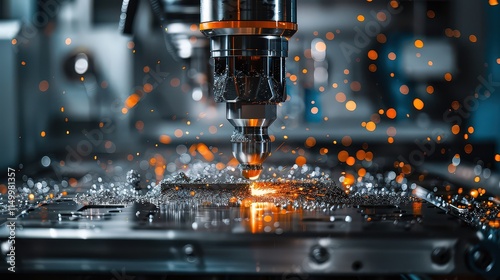 Technicians calibrating a CNC milling machine, milling intricate patterns and molds for industrial tooling and production molds 