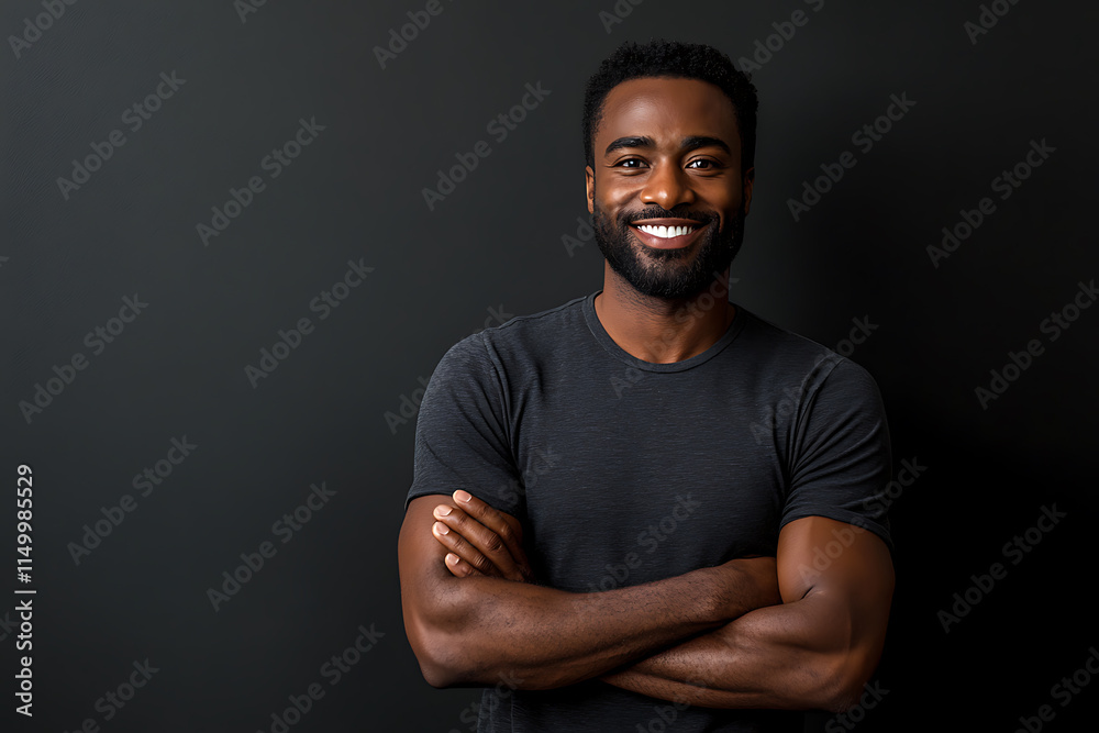 Portrait of a Smiling Black Man Against a Dark Background Studio Shot, a Happy and Confident Male Model Portrait of a Smiling Black Man Against a Dark Background Studio Shot, a Happy and Confident Male Model