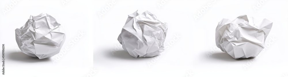Three crumpled paper balls on white background. (2) Three crumpled paper balls on white background. (2)