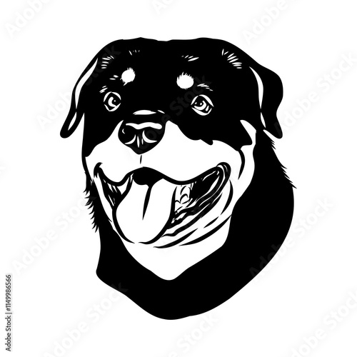 Doodle One Line Drawn Rottweiler . Black Curve Rottweiler dog, vector sketch