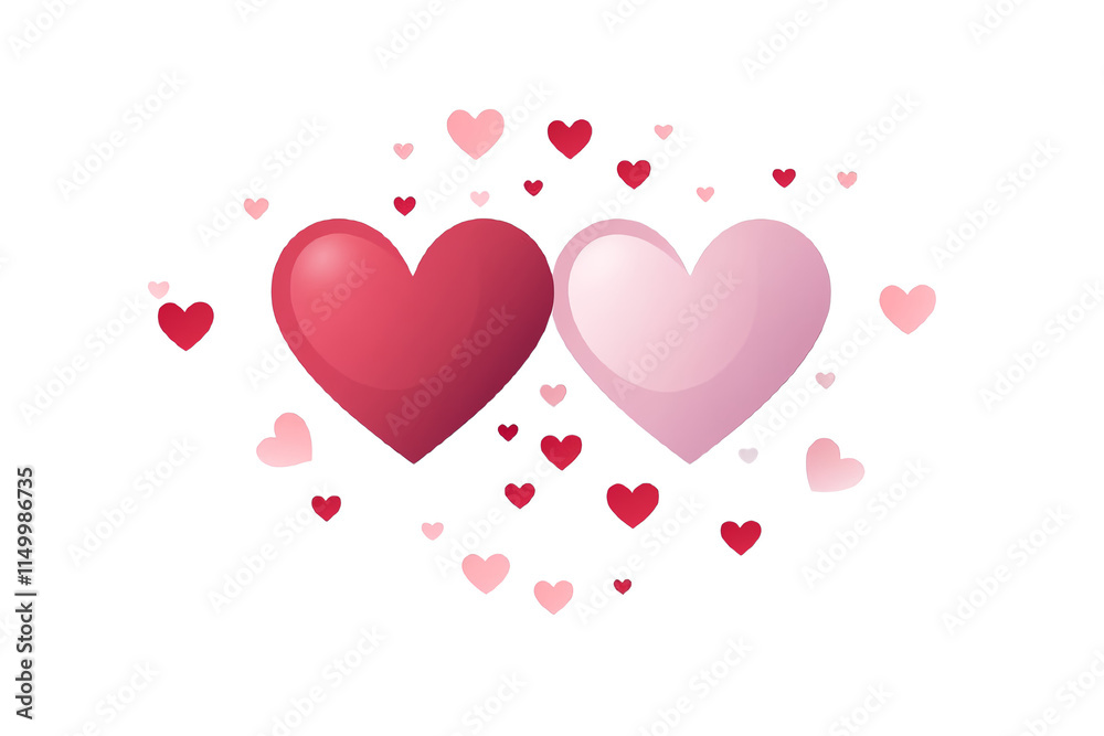 two hearts in pink and red color scheme, clipart style, isolated on a white background with a simple design and many small hearts surrounding them, perfect for valentine's day, romantic greeting cards two hearts in pink and red color scheme, clipart style, isolated on a white background with a simple design and many small hearts surrounding them, perfect for valentine's day, romantic greeting cards