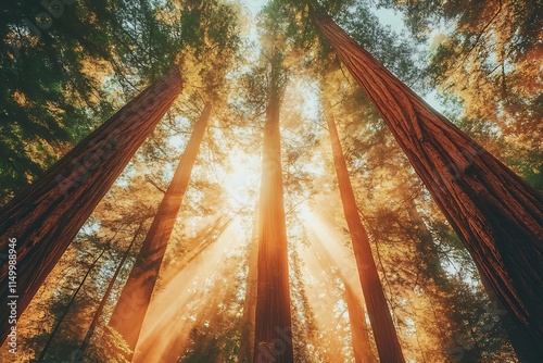 Majestic Redwood Trees Bask In Golden Sunlight photo