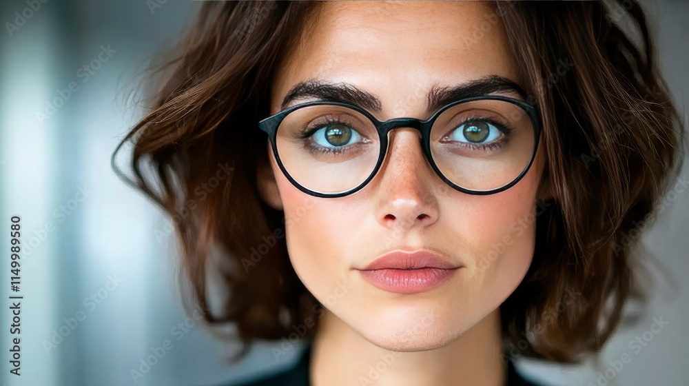 Confident Young Woman with Stylish Round Glasses Confident Young Woman with Stylish Round Glasses