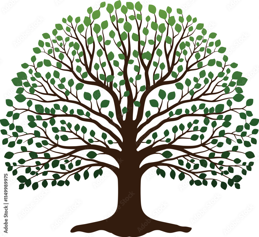 Oak Tree Vector with Roots and Green Leaves, Oak Tree Logo Oak Tree Vector with Roots and Green Leaves, Oak Tree Logo