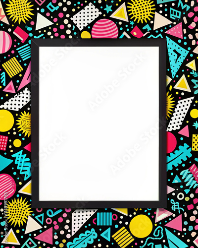 Memphis style border design. geometric Memphis border