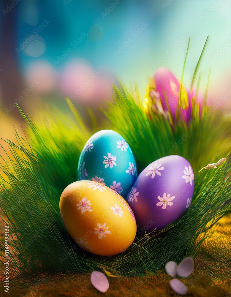 Generated image Beautiful colorful easter eggs with copy space Generated image Beautiful colorful easter eggs with copy space