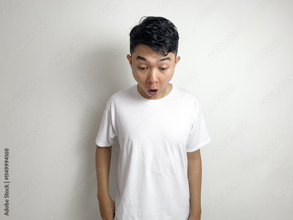 Asian man feels shock and surprise with overly face expression. Asian man feels shock and surprise with overly face expression.