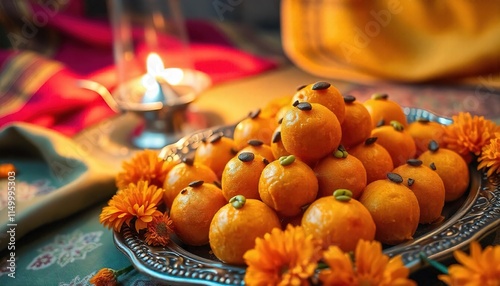 Traditional Indian Sweets: Laddu Celebration with Festive Decor, social media reels, product videos, laddu product shoot videos photo