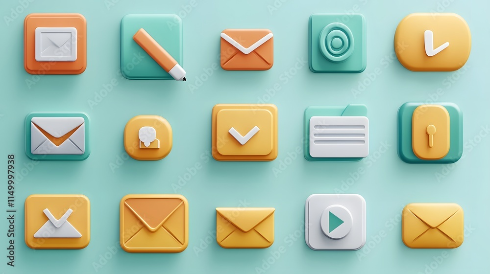 Creative email and messaging icons digital design graphic elements modern workspace top view visual communication concepts