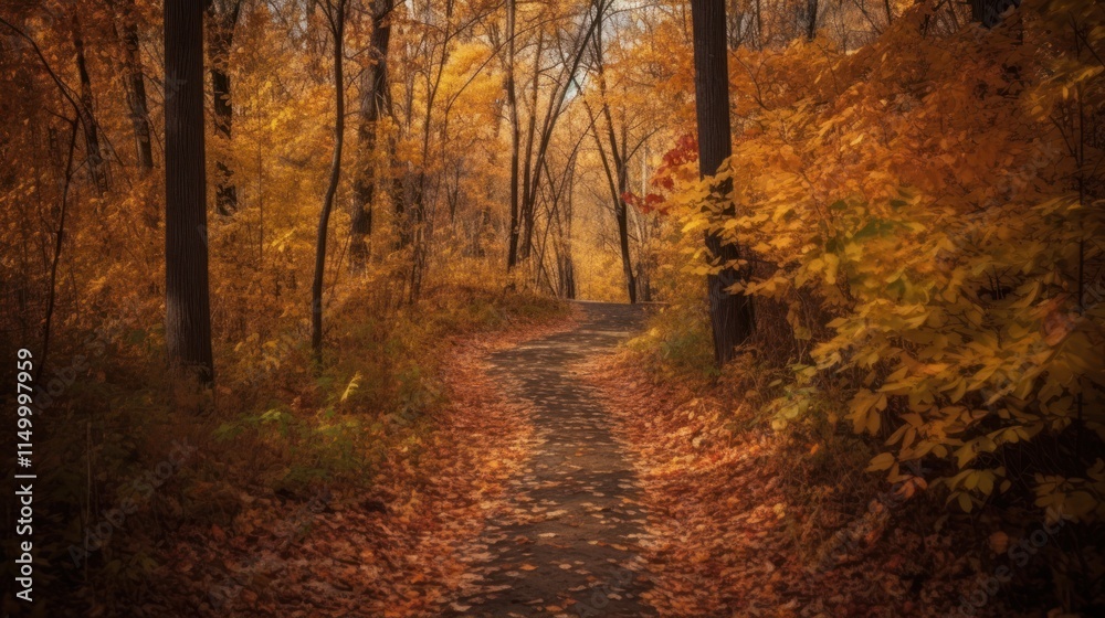 Autumn Path Through Golden Forest Woods Autumn Path Through Golden Forest Woods
