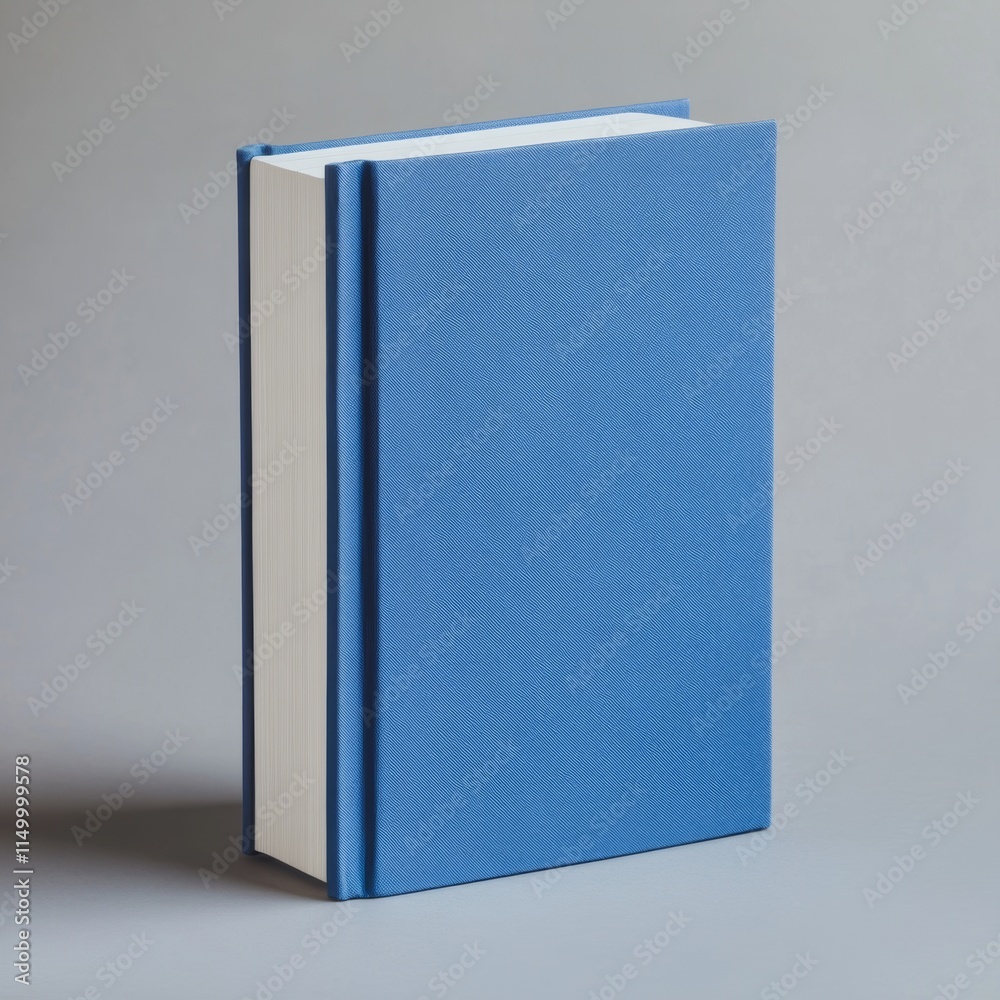 Blue hardcover book with white spine on gray background. Blue hardcover book with white spine on gray background.