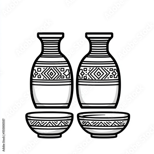 Decorative Pottery Set With Two Vases And Two Bowls