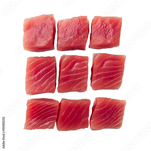 red raw tuna cut, piece of  tuna steak meat, fresh seafood, cutout png photo