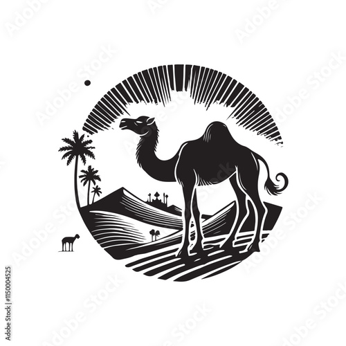 Black Color Arabian Camel silhouette design Vector Illustration, Solid White Background 12.eps