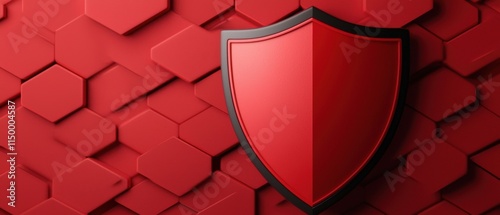 Red shield on a hexagonal patterned background for protection themes.