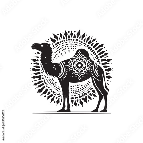 Black Color Arabian Camel silhouette design Vector Illustration, Solid White Background 13.eps