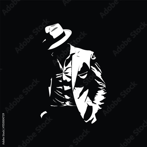 vector illustration of silhouette a man with suit fashion in black background