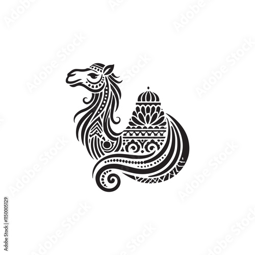 Black Color Arabian Camel silhouette design Vector Illustration, Solid White Background 11.eps