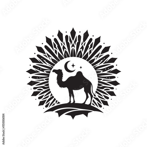 Black Color Arabian Camel silhouette design Vector Illustration, Solid White Background 20.eps