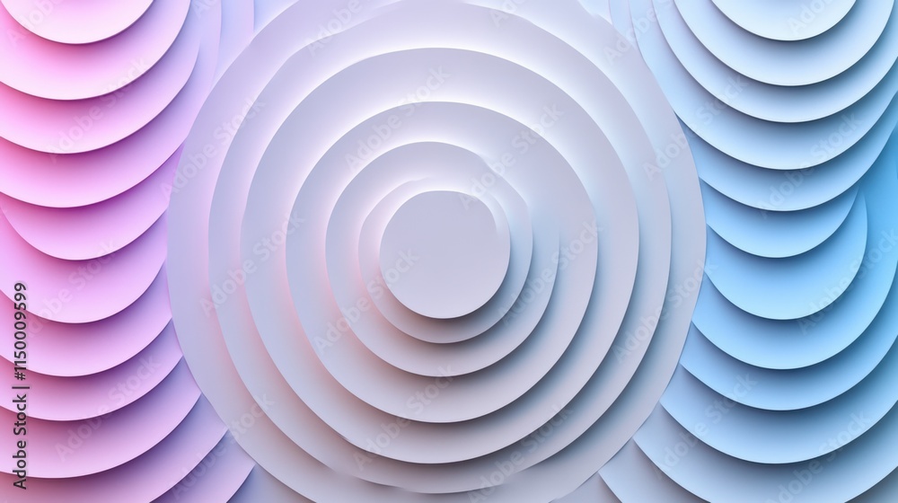 Obraz premium Abstract Pastel Concentric Circles: A Modern Minimalist Design with Layered Circular Patterns in Soft Pink, White, and Blue Hues