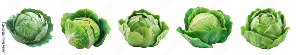 Obraz premium PNG Fresh green cabbage variety display, element set on transparent background