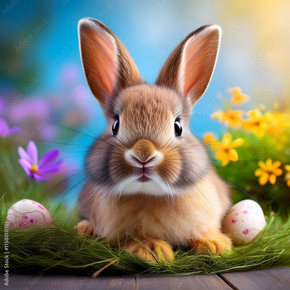 Fototapeta premium Generated image Cute easter bunny with copy space