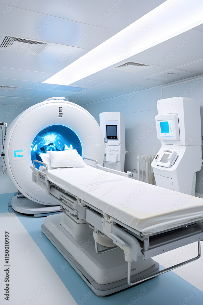 Clinical, High-Tech CT Scanner Room in a Modern Hospital Environment Clinical, High-Tech CT Scanner Room in a Modern Hospital Environment