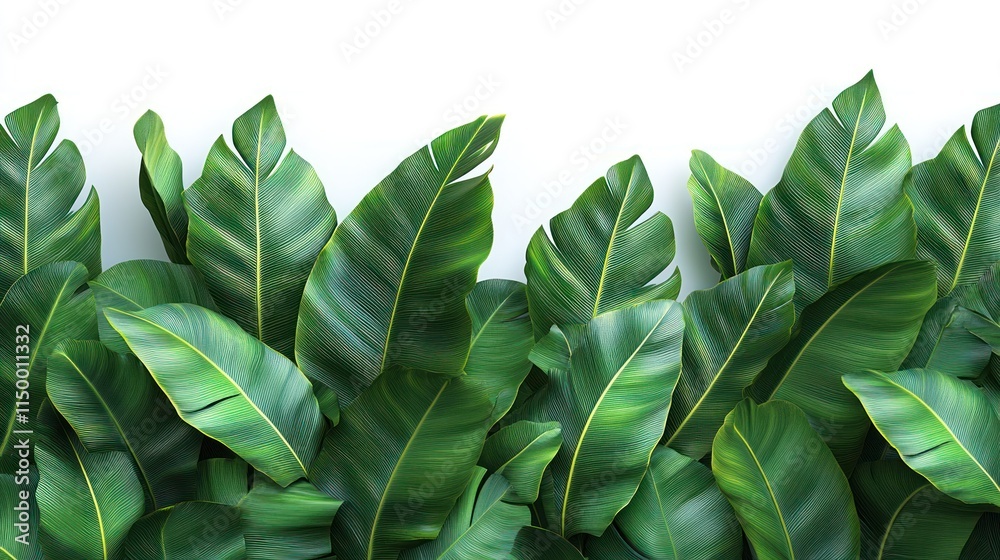 Fototapeta premium Lush green tropical leaves border.