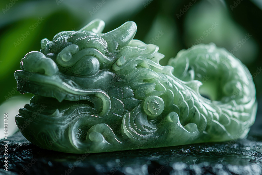 Intricate Green Jade Pendant in Dragon Shape with Elegant Details and Designs Intricate Green Jade Pendant in Dragon Shape with Elegant Details and Designs