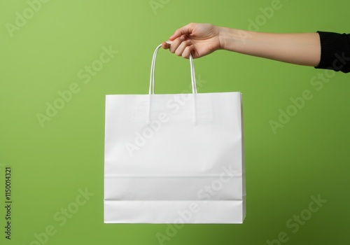 White Shopping Bag – Clean Aesthetic on Green Background